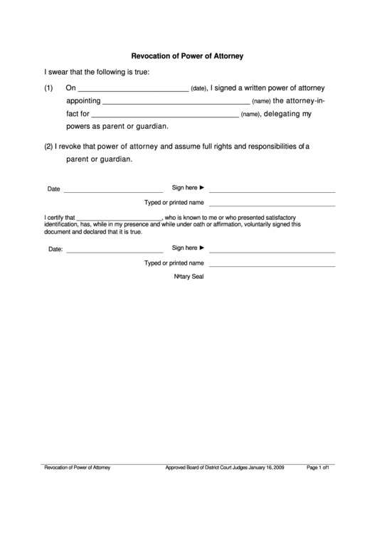 Fillable Revocation Of Power Of Attorney printable pdf download