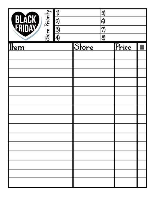 Black Friday Inventory Spreadsheet Printable pdf