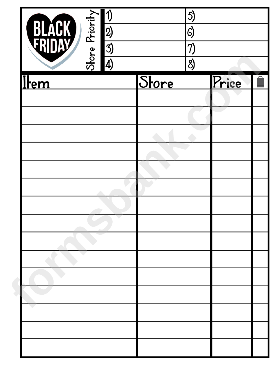 Black Friday Inventory Spreadsheet printable pdf download