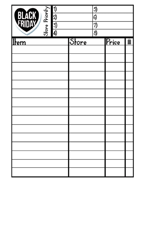 Black Friday Inventory Spreadsheet Printable pdf