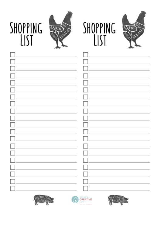 Shopping List Template Printable pdf