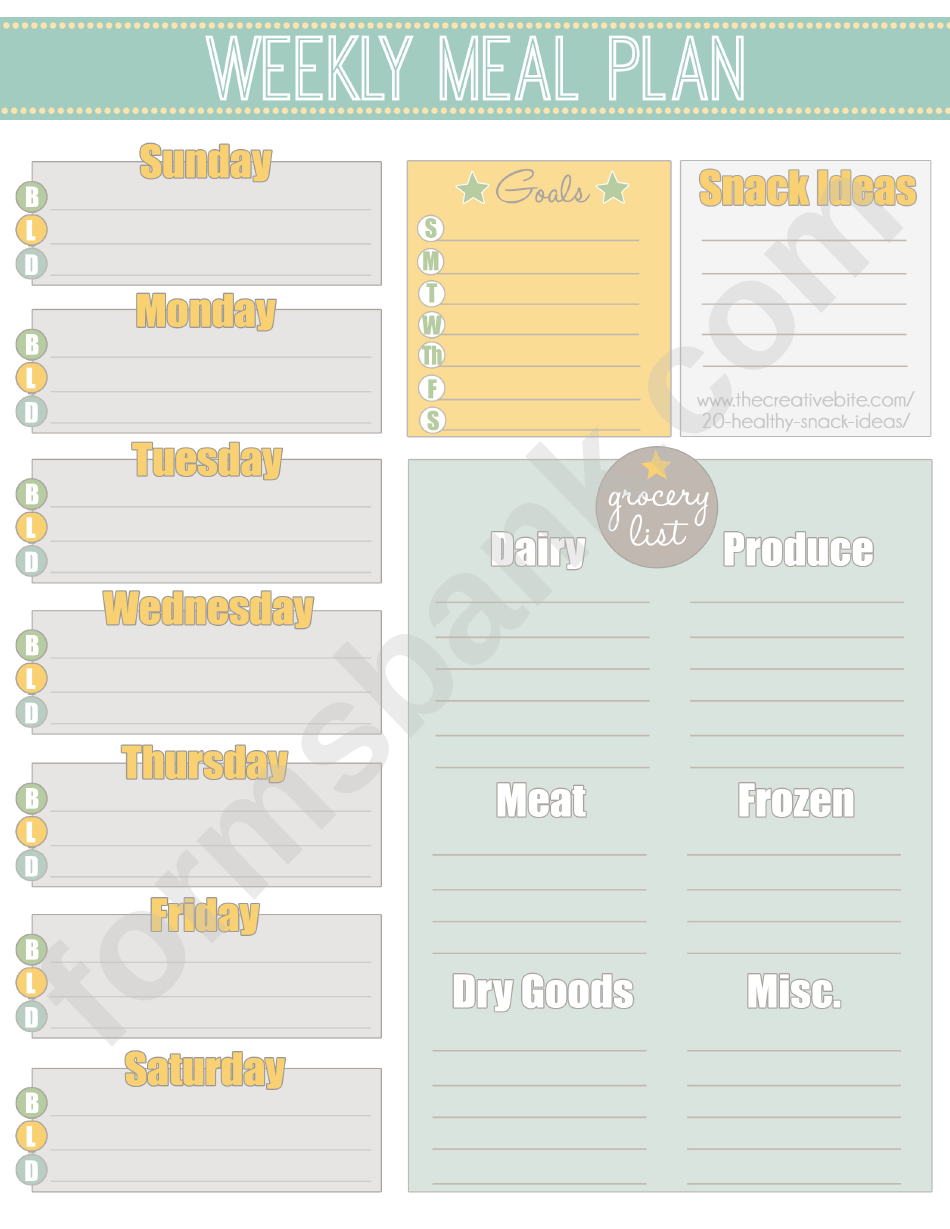 Weekly Meal Planner With Grocery List