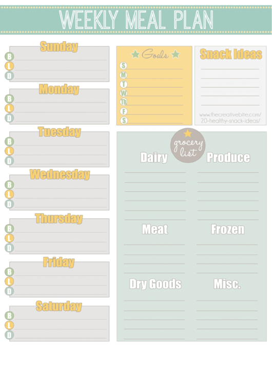 Weekly Meal Planner With Grocery List Printable pdf