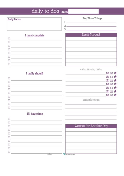 Daily To Do List Template (Purple) Printable pdf