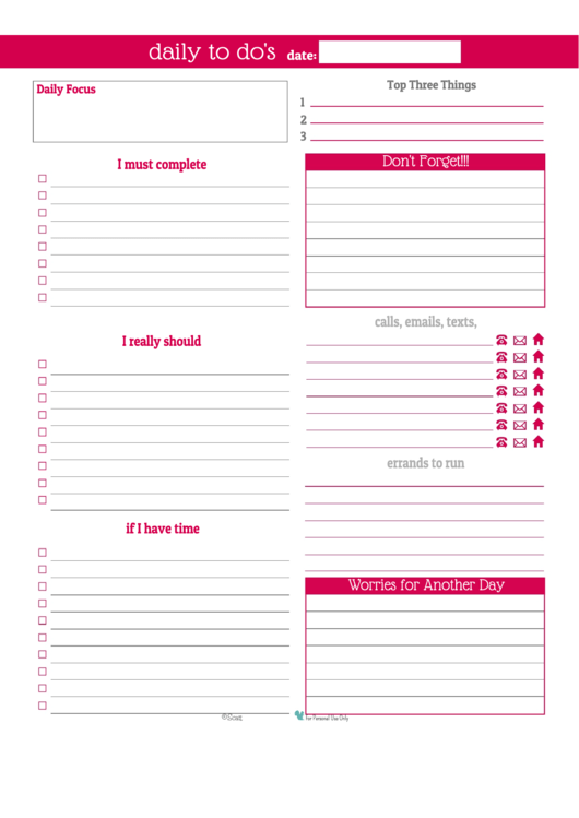 Daily To Do List Template (Crimson) Printable pdf