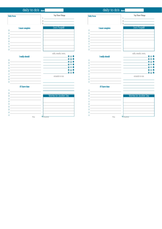 Daily To Do List Template (Blue) - Two Per Page Printable pdf