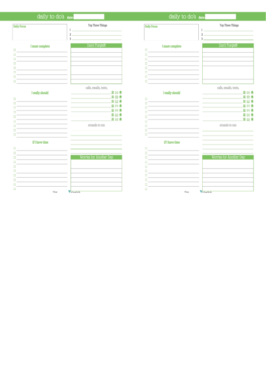 Daily To Do List Template (Green) - Two Per Page Printable pdf
