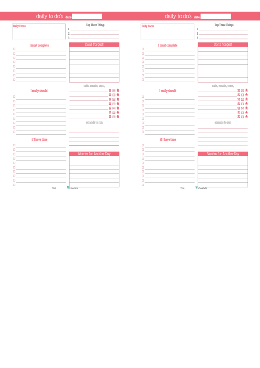 Daily To Do List Template (Red) - Two Per Page Printable pdf