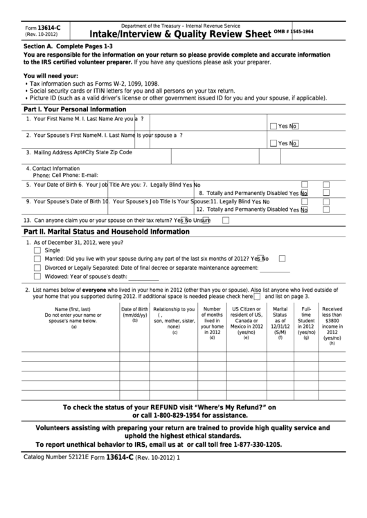 Fillable Form 13614C Intake/interview And Quality Review Sheet