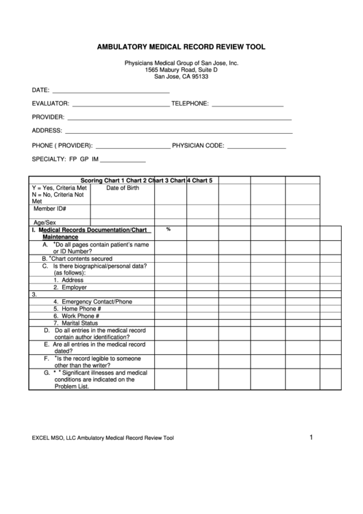 Ambulatory Medical Record Review Tool Printable pdf