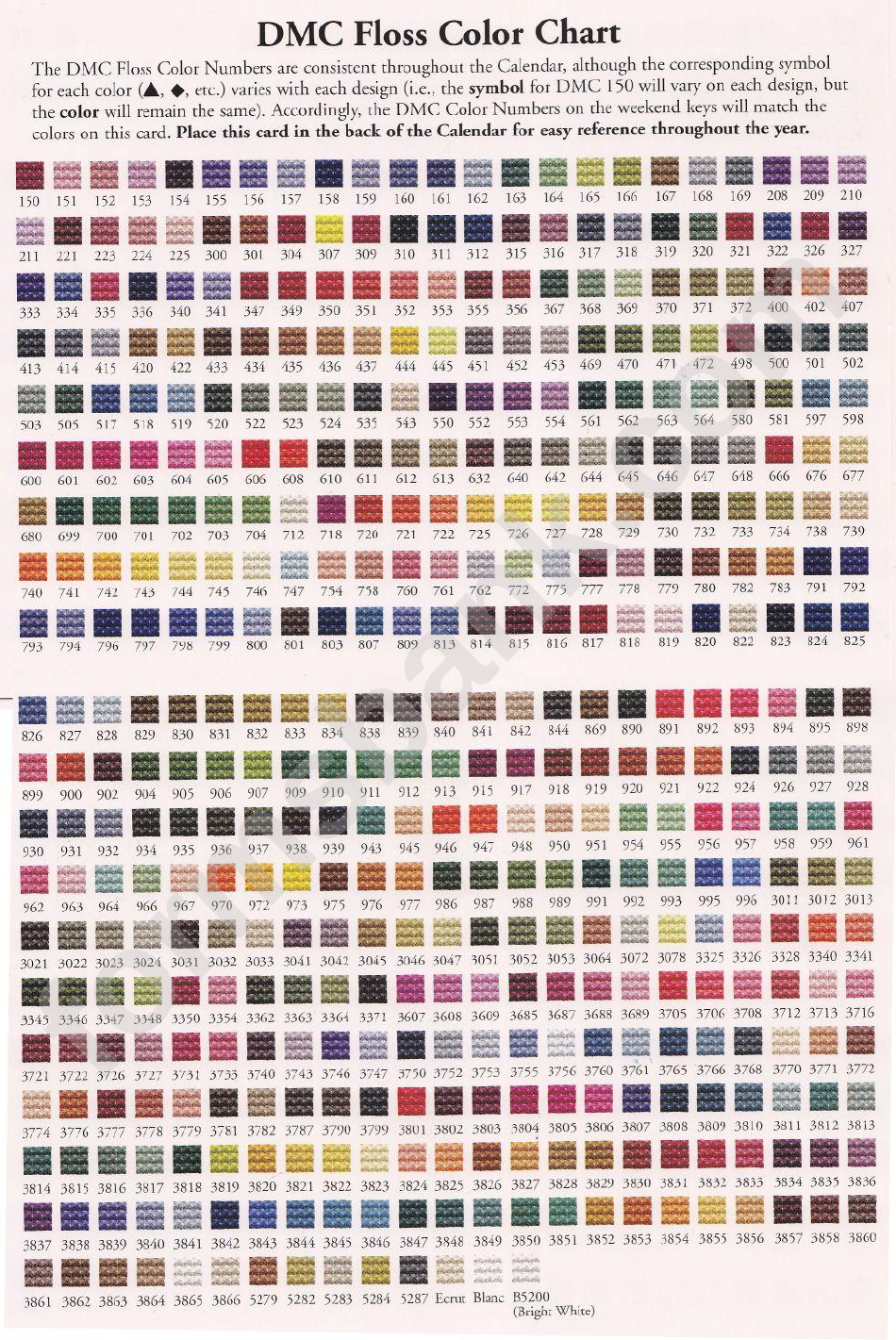 Dmc Floss Color Chart