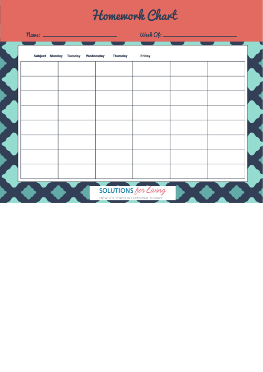 Weekly Homework Chart Template Printable pdf