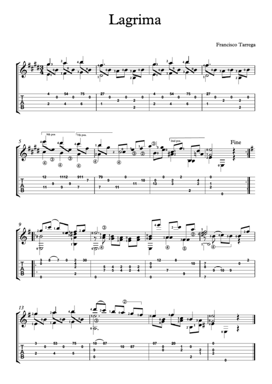 Lagrima Sheet Music Printable pdf