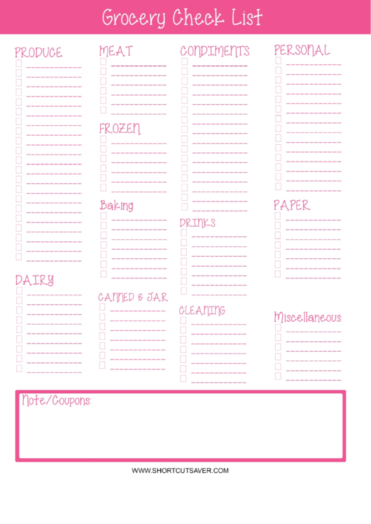 Blank Grocery Checklist Template
