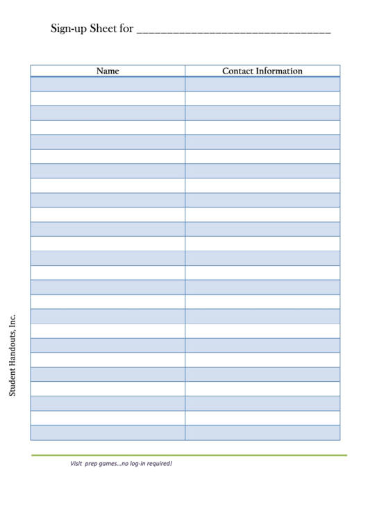 Sign-Up Sheet Template With Contact Information Printable pdf