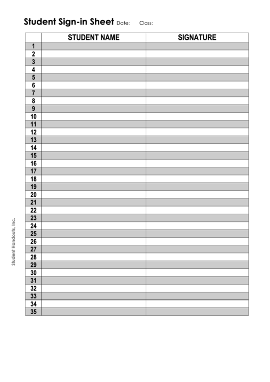 Student Sign-In Sheet Template Printable pdf