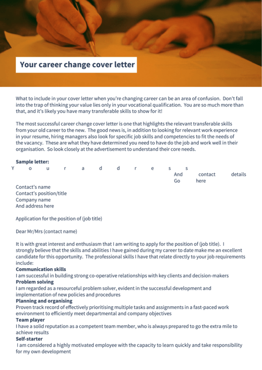 Career Change Cover Letter Printable Pdf Download