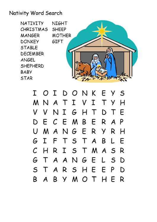 Nativity Word Search Printable pdf
