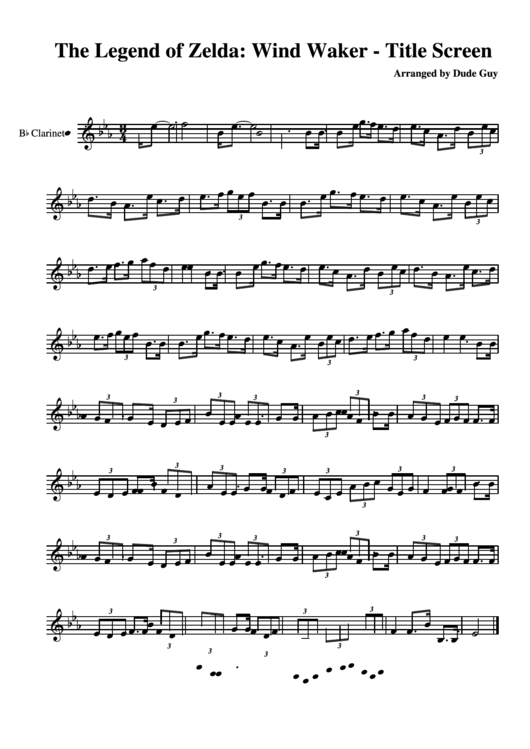 The Legend Of Zelda: Wind Waker - Title Screen Sheet Music Printable pdf