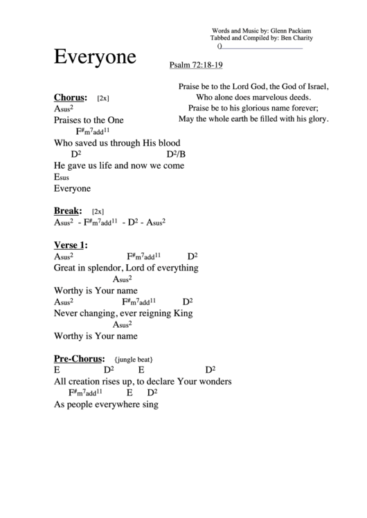 Everyone - Psalm 72:18-19 Chord Chart Printable pdf