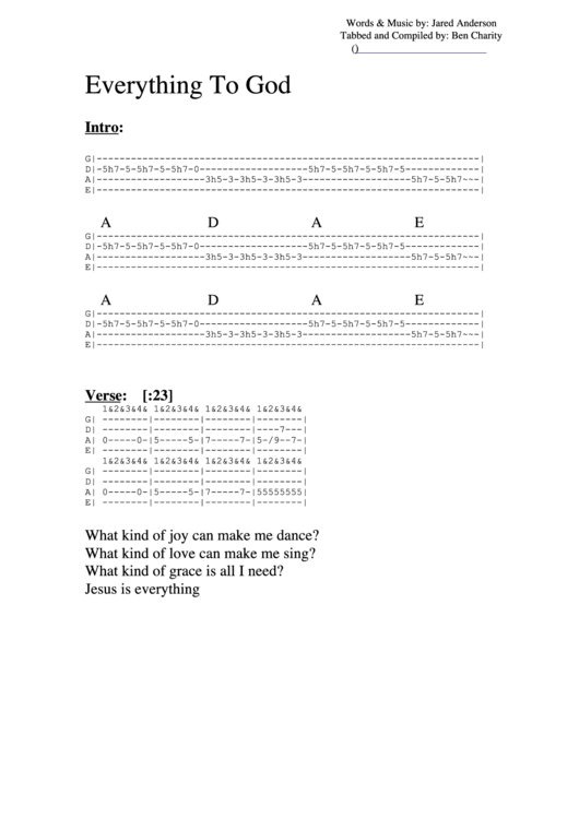 Everything To God (Bass Tab) Chord Chart Printable pdf