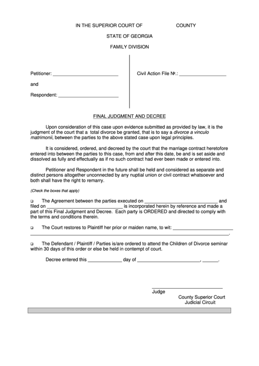 Fillable Final Judgment And Decree Printable Pdf Download