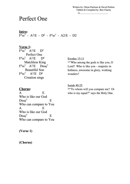 Perfect One (A) Chord Chart Printable pdf