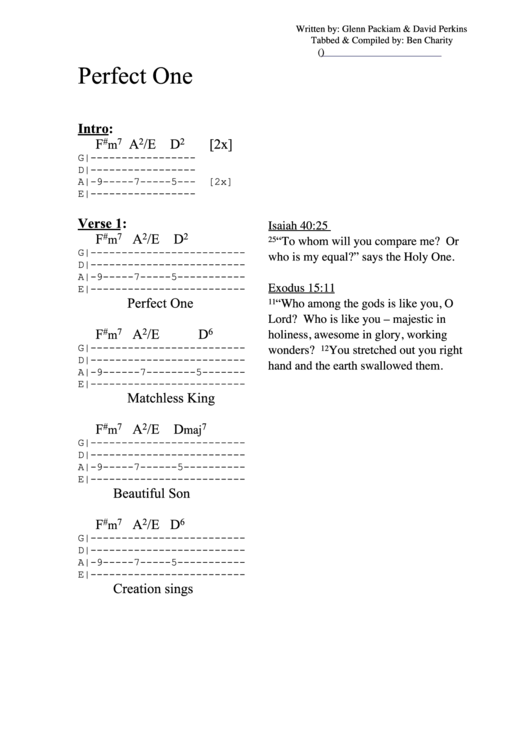 Perfect One (Bass Tab) Chord Chart Printable pdf