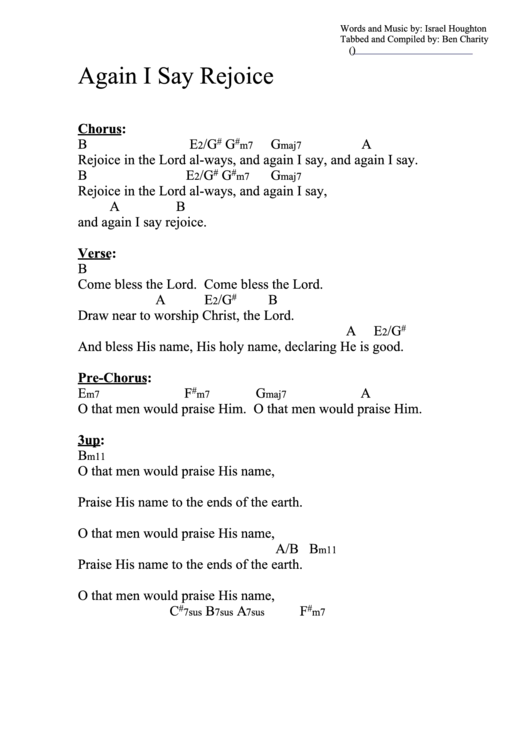 Chord Chart - Again I Say Rejoice (B) Printable pdf