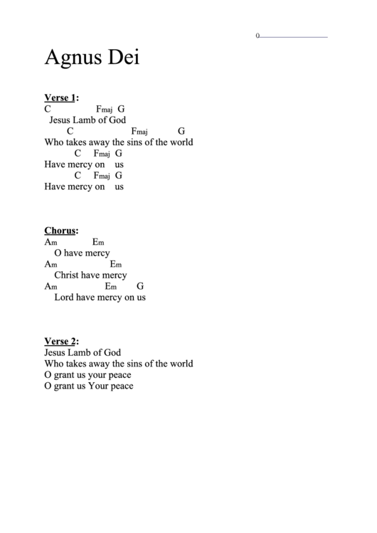 Agnus Dei (C) Chord Chart Printable pdf