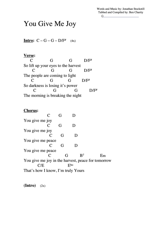 You Give Me Joy (C) Chord Chart Printable pdf