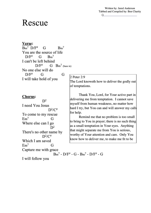 Rescue (D) Chord Chart Printable pdf