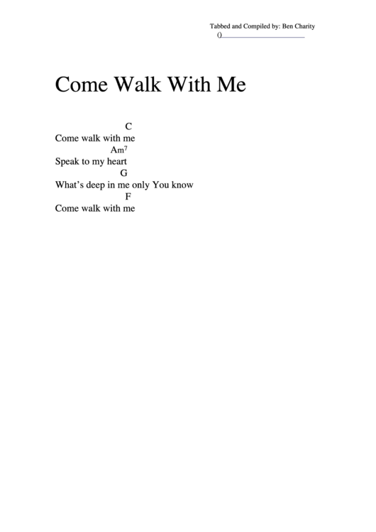 Come Walk With Me (C) Chord Chart Printable pdf