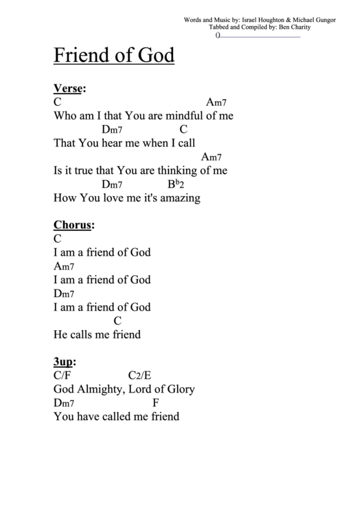 Friend Of God (C) Chord Chart Printable pdf