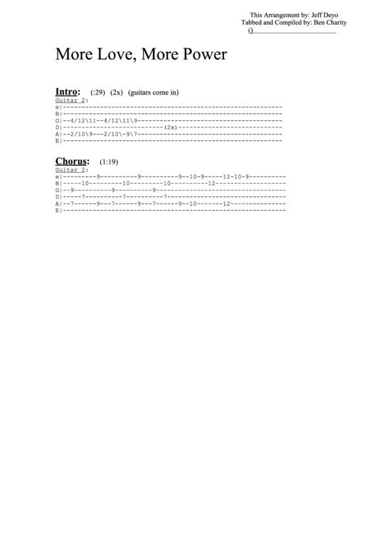 More Love, More Power (Tab) Chord Chart Printable pdf