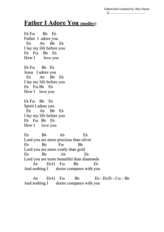 Father I Adore You Medley (Eb) Chord Chart Printable pdf