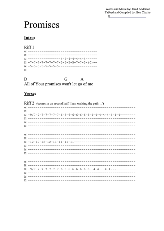 Promises (D) Chord Chart Printable pdf