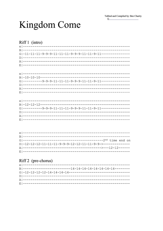 Kingdom Come (Tab) Chord Chart Printable pdf