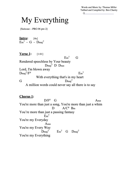 Chord Chart - My Everything (D) Printable pdf