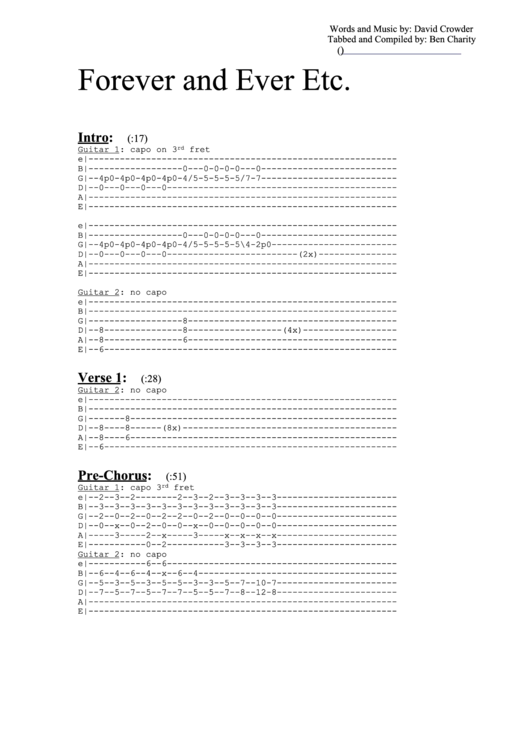 Forever And Ever Etc (Tab) Chord Chart Printable pdf
