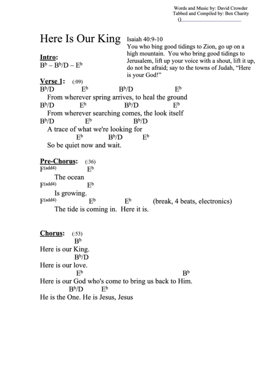 Chord Chart - Here Is Our King (Eb) Printable pdf