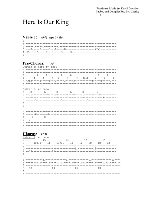 Here Is Our King (Tab) Chord Chart Printable pdf