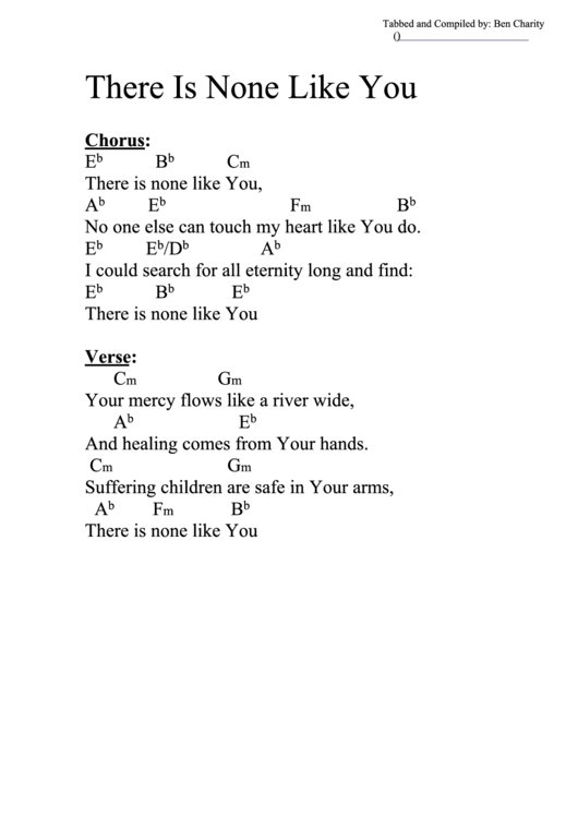 Chord Chart - There Is None Like You (Eb) Printable pdf