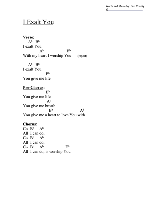 Chord Chart - You Give Me Life (Eb) Printable pdf