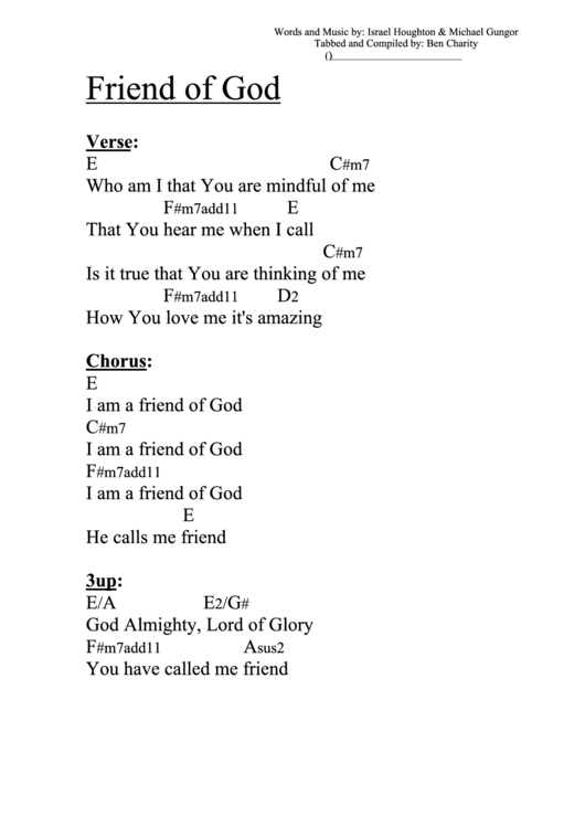 Friend Of God (E) Chord Chart Printable pdf