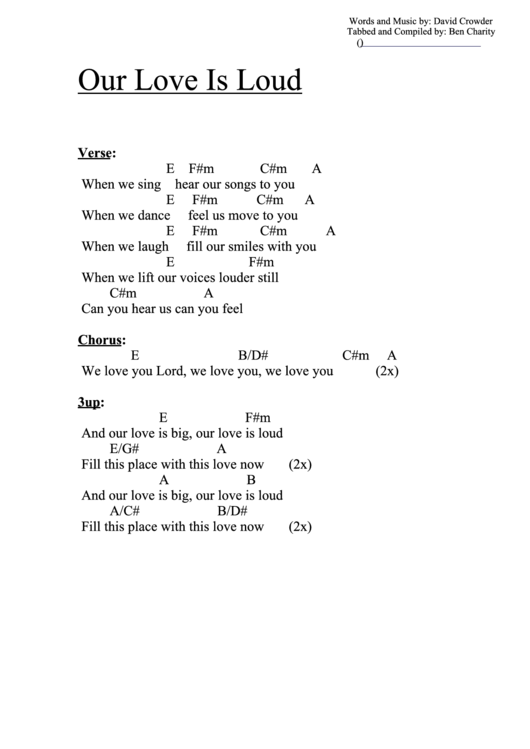 Our Love Is Loud (E) Chord Chart Printable pdf