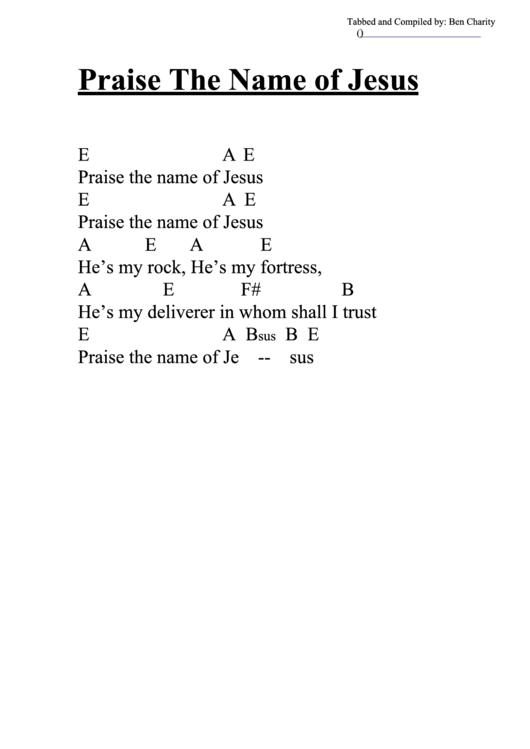 Chord Chart - Praise The Name Of Jesus (E) Printable pdf