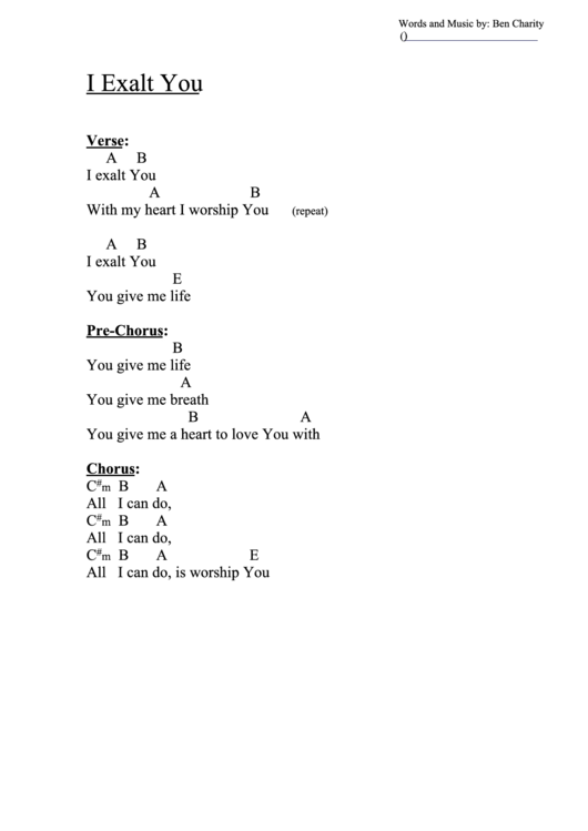 Chord Chart - You Give Me Life (E) Printable pdf