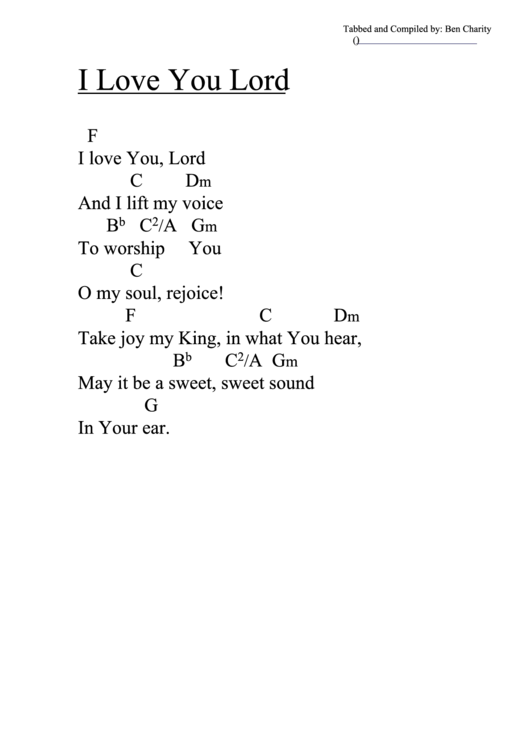 Chord Chart - I Love You Lord (F) Printable pdf