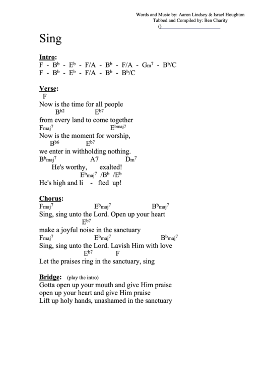 Sing (F) Chord Chart Printable pdf